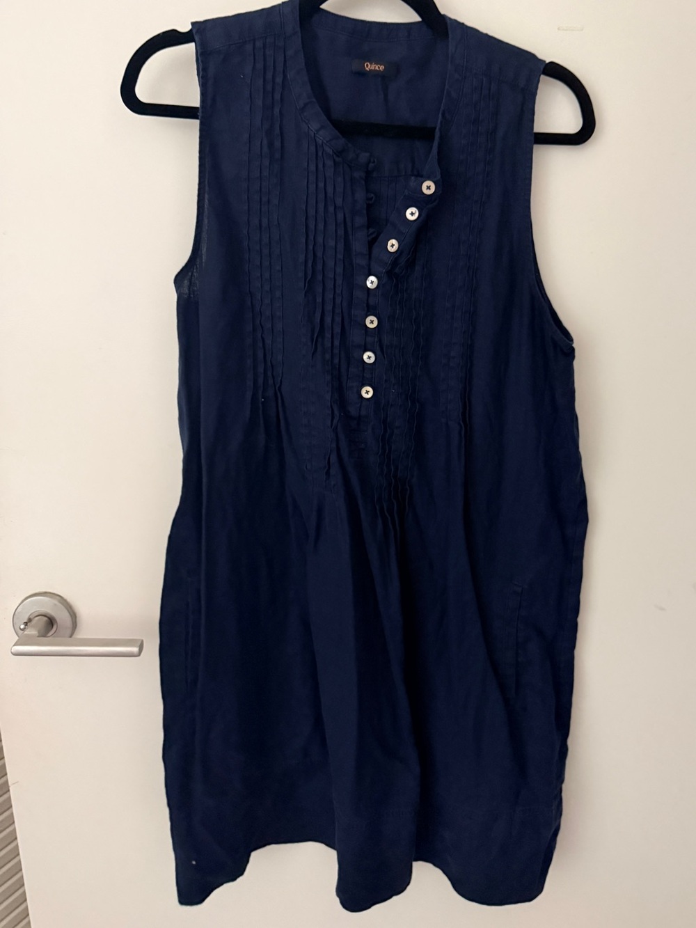 Quince Navy Sleeveless Pintuck Button-Front Dress Tunic